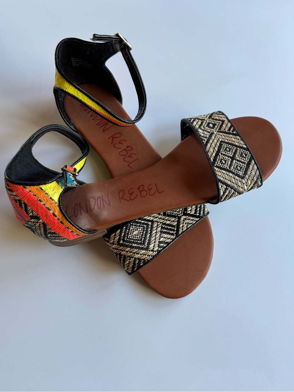 Black & Multicolor Woven Ankle-Strap Sandals
